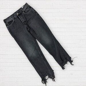 WE THE FREE Black Mid Rise Button Fly Distressed Frayed Hem Denim Jeans 26